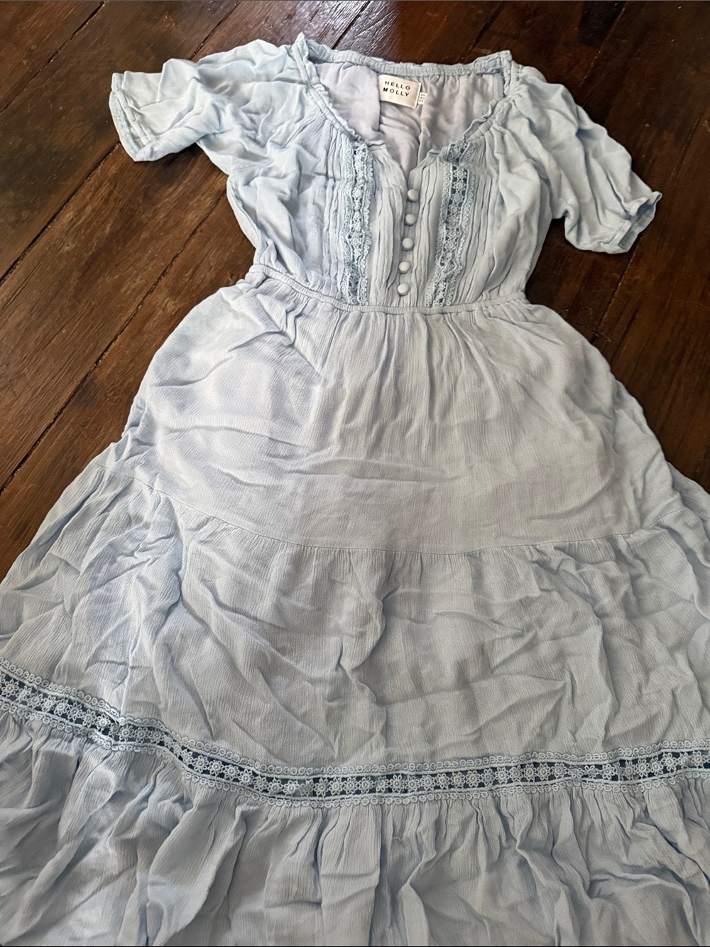 Hello Molly Light Blue Lace-Trim Maxi Dress